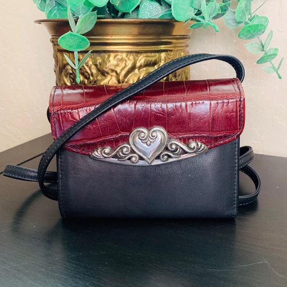 Brighton Handbags - Brighton Black Croc Leather Crossbody Wallet Bag